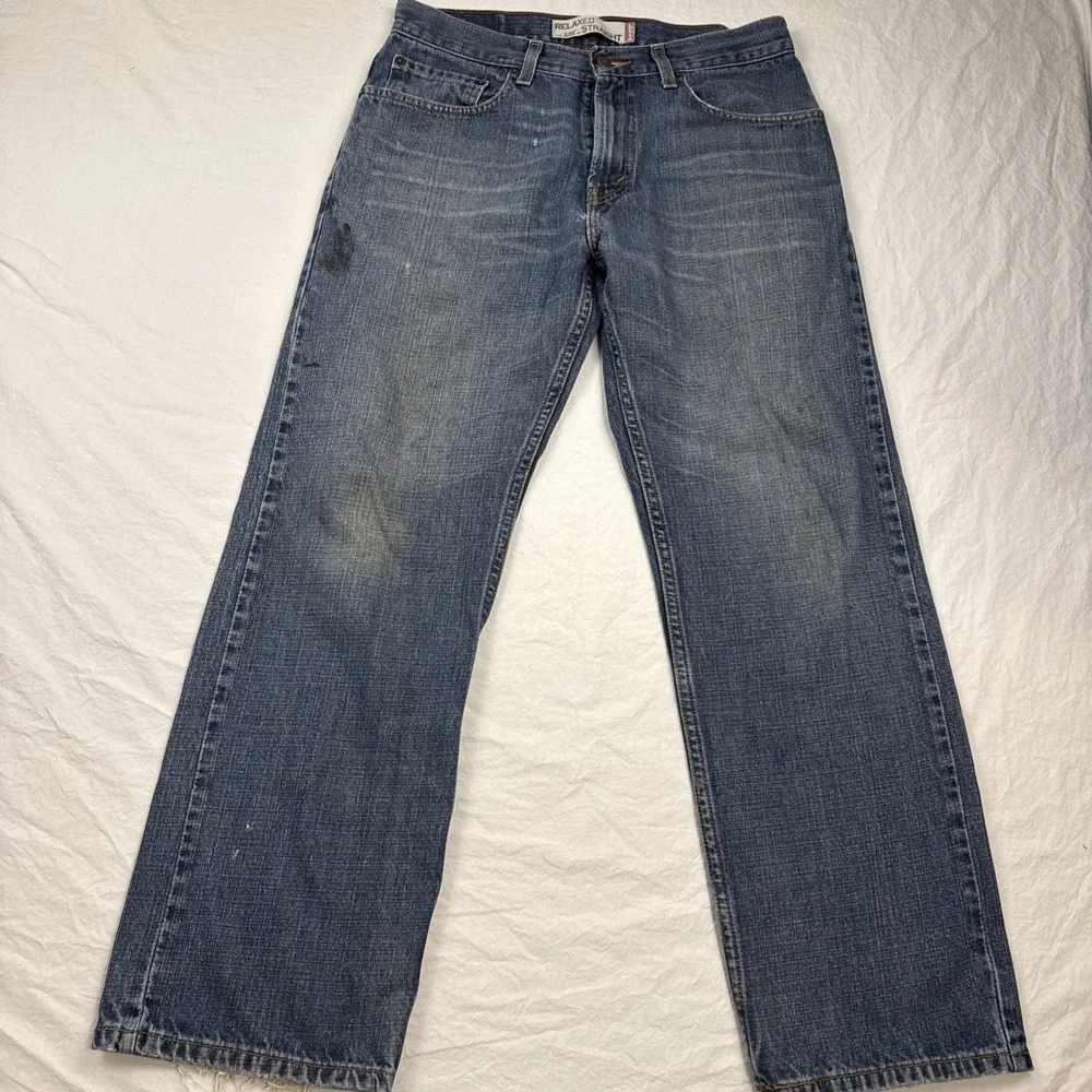 Levis 505 Regular Fit Mens Jeans 31x30 Blue Straight Leg Workwear (Stain)
